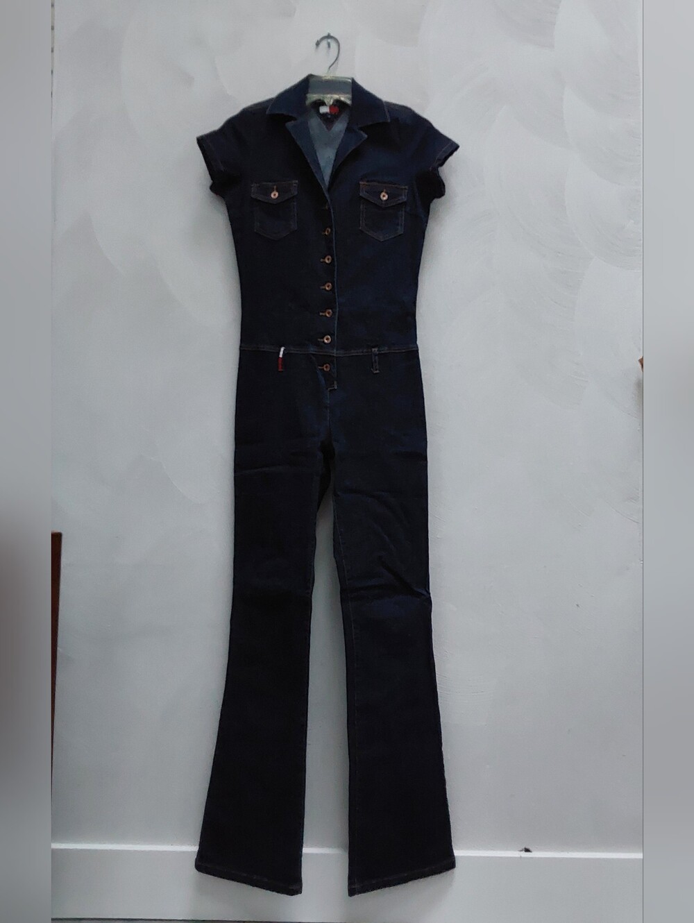 Tommy Hilfiger Vintage 90s Denim Jumpsuit Bodycon Flare Medium